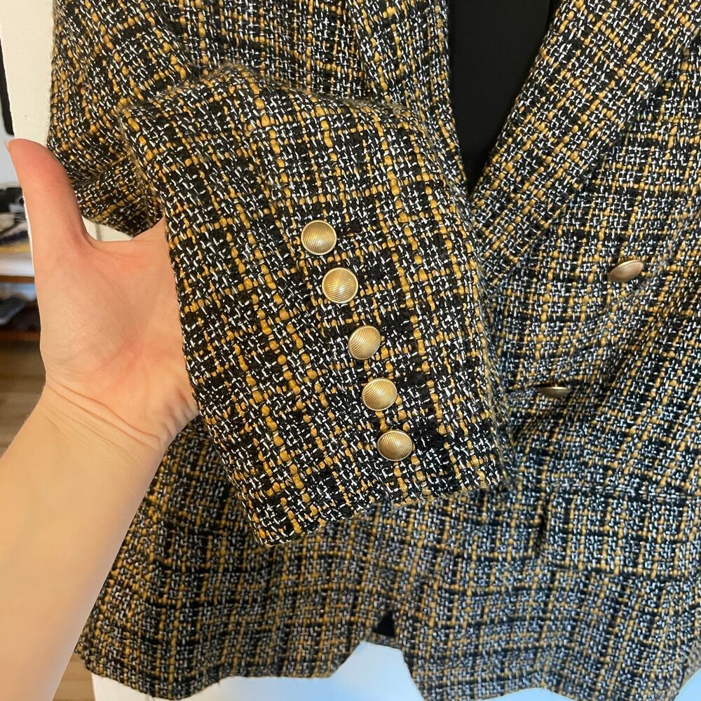 L'Agence Kenzie Blazer Double Breasted Tweed Jacket Coat Gold Buttons Black US 6 - Picture 8 of 16